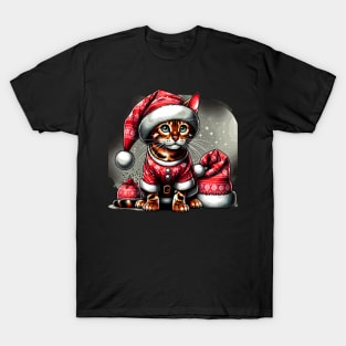 Bengal Cat Santa Claus Christmas T-Shirt